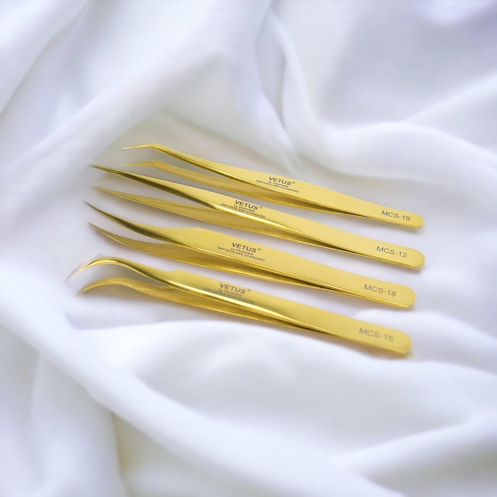 LAVISH GOLD VETUS TWEEZER BUNDLE PACK - 4PK + TWEEZER CLEANER